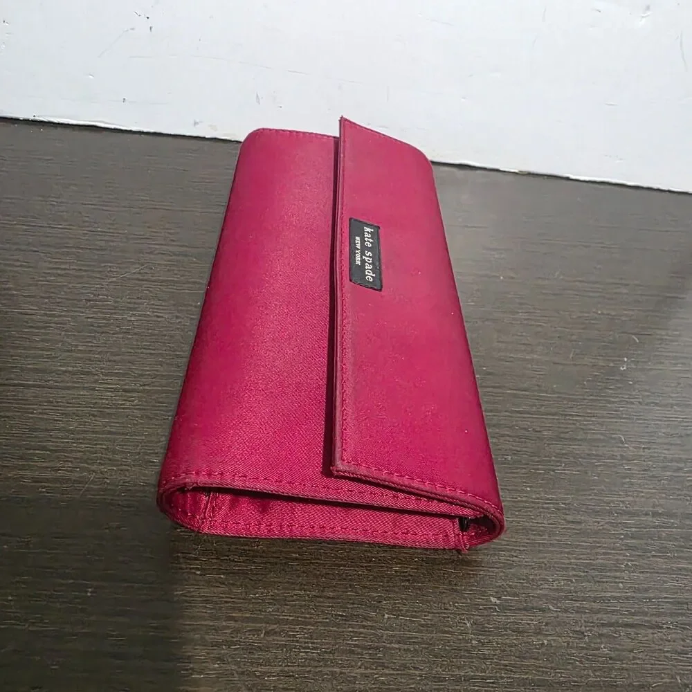 Kate Spade New York Red Satin Wallet Envelop Snap Closure Logo